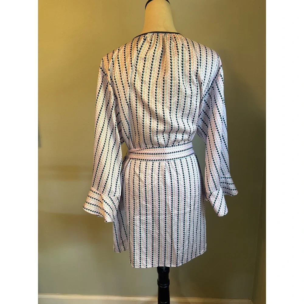 Kate Spade Heart Stripe Robe Pink Blue Satin Short Wrap Belted M y2k preppy boho